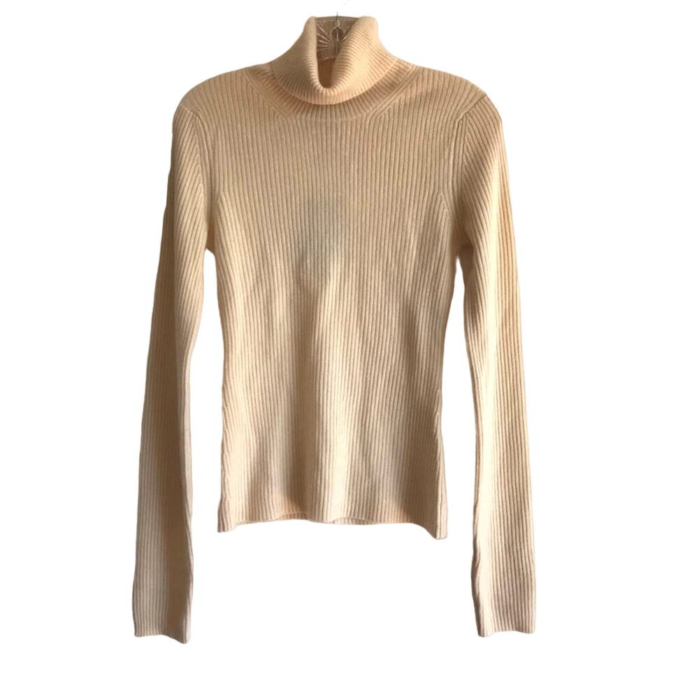 Naadam Cashmere Ribbed Turtleneck Pale Yellow Fitted Sweater Medium